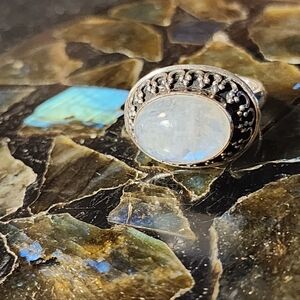 Silver Moonstone Ring with Intricate Detailing